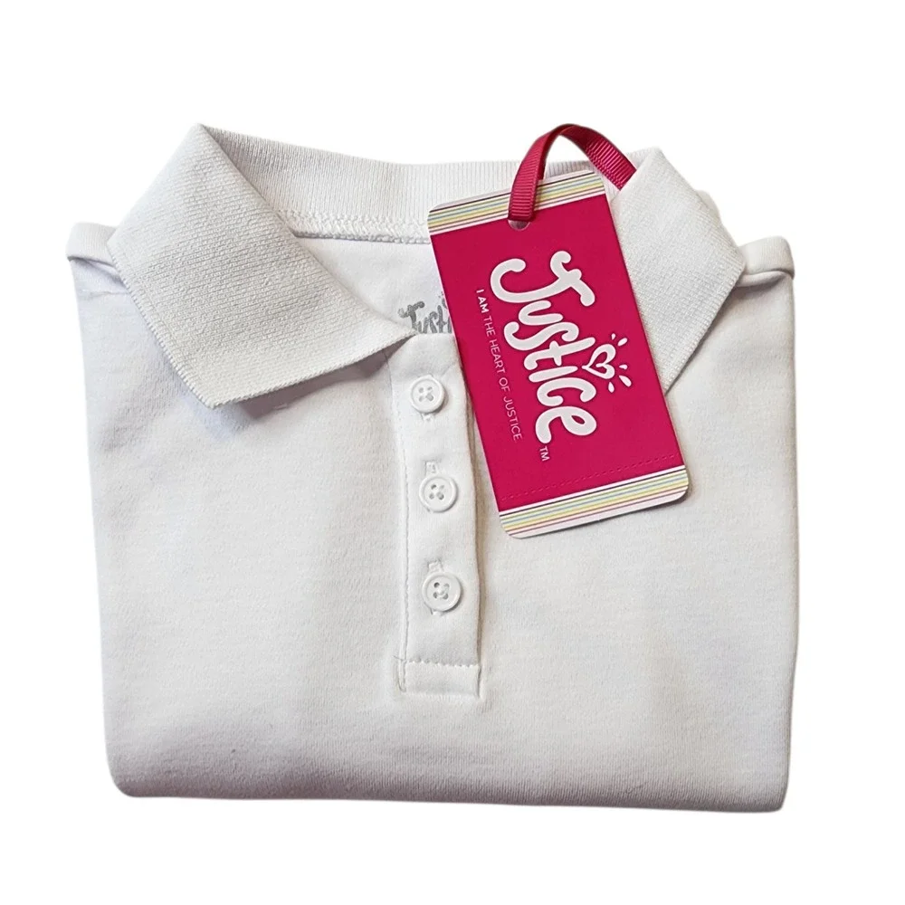 Justice Girls White Long Sleeve Polo‎ Shirt Uniform Size XS
